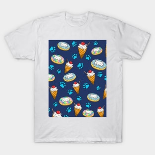 Cat, ice cream and donuts pattern T-Shirt